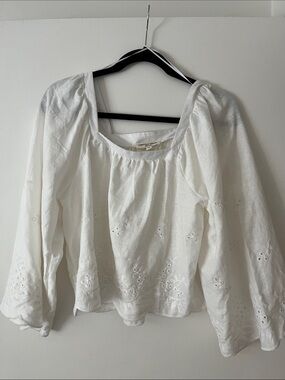 Christian Siriano White Eyelet Peasant Blouse